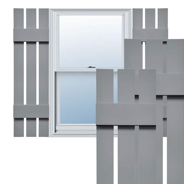 Ekena Millwork Lifetime 12 in. W x 39 in. H Vinyl Board and Batten Shutters Pair in Platinum