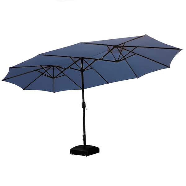 15 ft. Market Patio Umbrella 2-Side in Blue with Mobile Base