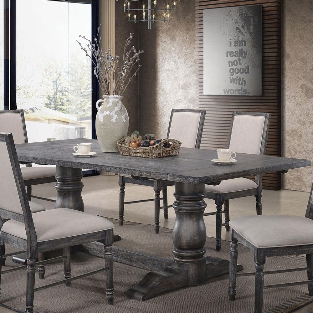 Rustic Weathered Gray Wood Rectangular Dining Table with Trestle Base