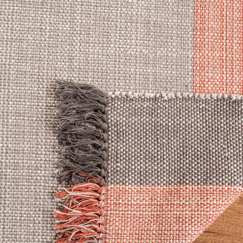 Terracotta and Grey Handwoven Cotton 8' x 10' Area Rug