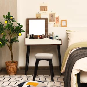 Vanity Table Set with Flip Top Mirror Dressing Makeup Study Padded Stool