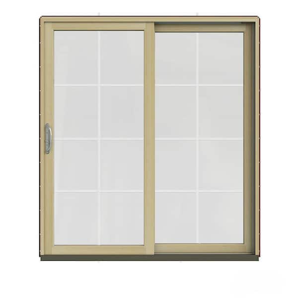 JELD-WEN 72 in. x 80 in. W-2500 Contemporary Red Clad Wood Right-Hand 8 Lite Sliding Patio Door w/Unfinished Interior