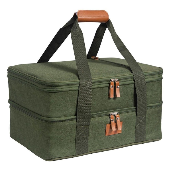Green Expandable Insulated Casserole Carrier Thermal Tote for Hot or Cold Food, Fits 9x13 Baking Dish