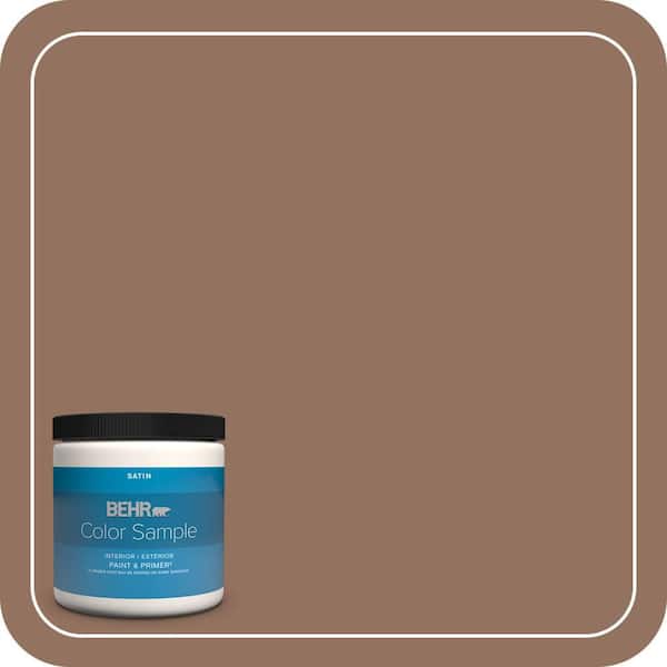 BEHR PREMIUM PLUS 8 oz. #BXC-84 Corral Brown Satin Enamel Interior/Exterior Paint & Primer Color Sample