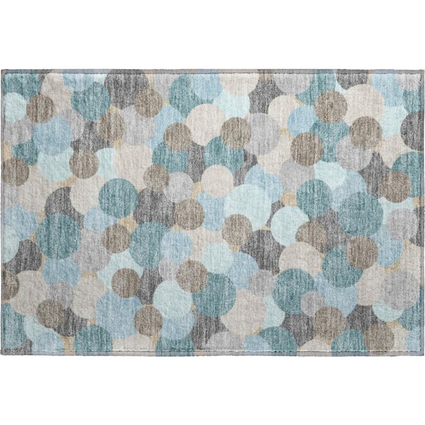 Mayfield Premium Machine Washable Abstract AMF2450 Turquoise 2 ft. x 3 ft. Accent Rug