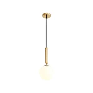 5.9 in. Dia 1-Light Brass Globe Mini Pendant Light with Frosted Glass for Kitchen Island Dining Room