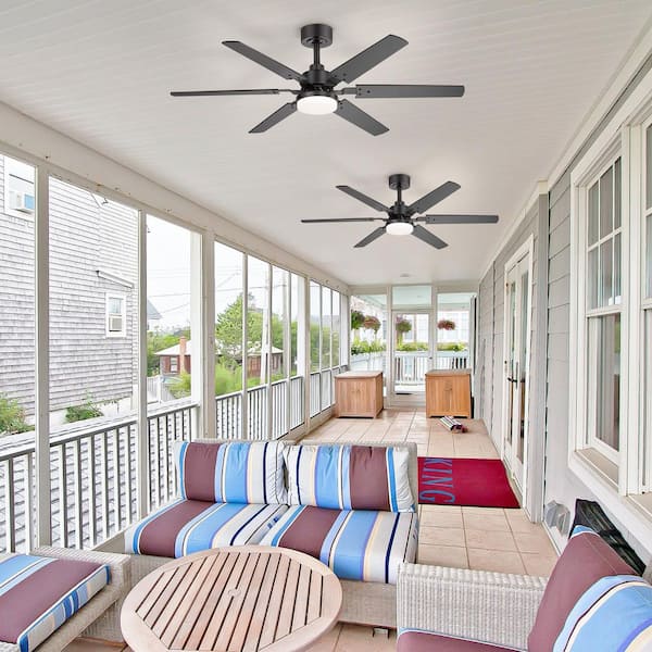 Gianni 46 in. Standard Black Ceiling Fan with Integrated LED Light, Downrod, 6-Black Blades and Remote Included,(2-Pack)