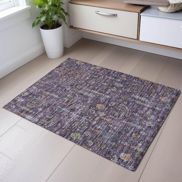Mayfield Premium Machine Washable Abstract AMF1152 Eggplant 2 ft. x 3 ft. Area Rug