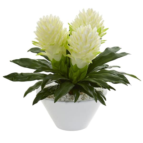 Nearly Natural Indoor 17 Ginger Artificial Plant in White Vase