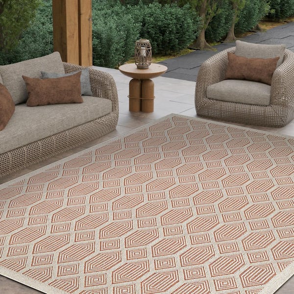 Liguria Rapallo Umber 7 ft. x 10 ft. High-Low Trellis Indoor/Outdoor Area Rug