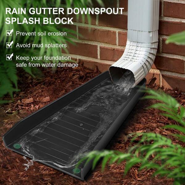 Downspout Splash Block - Rain Gutter Extender Tray To Prevent Soil Erosion (Comes With Ground Nails)