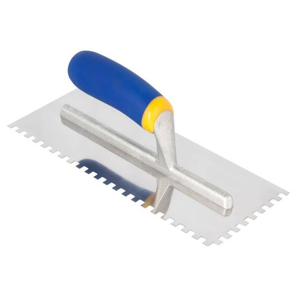 QEP 11 in. x 1/4 in. x 1/4 in. Square-Notch Stainless Steel Flooring Trowel with Comfort Grip