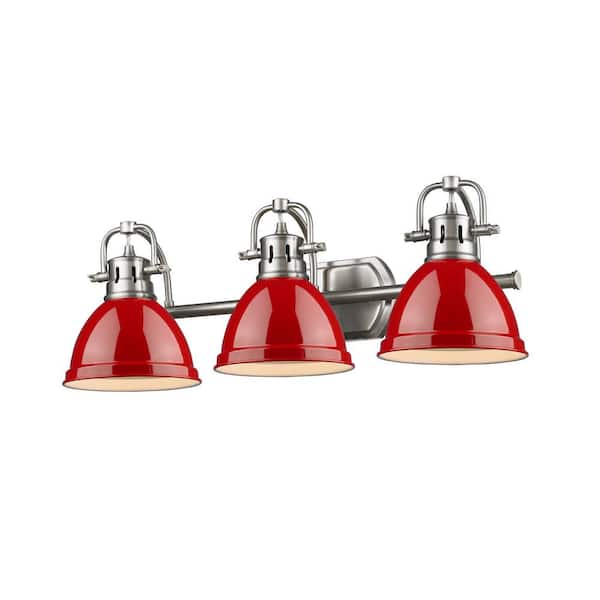 Golden Lighting Duncan 3-Light Pewter Bath Light with Red Shade