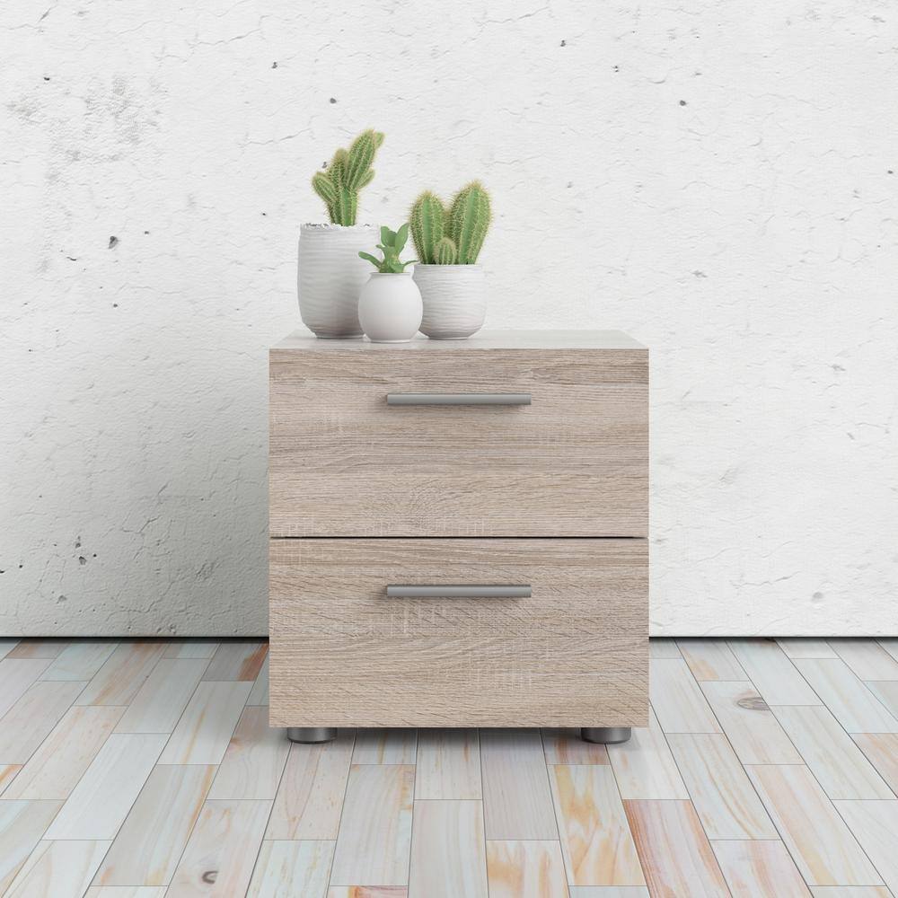Truffle Transitional 2-Drawer Nightstand with Metal Accents