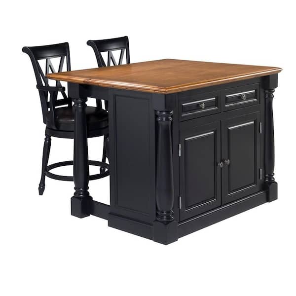 HOMESTYLES Monarch Black Kitchen Island With Seating