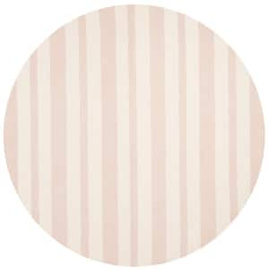 Kids Pink/Ivory 5 ft. x 5 ft. Round Striped Area Rug