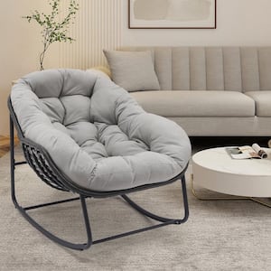 Grey Metal Outdoor Rocking Chair with Light Grey Cushions
