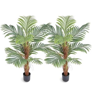Artificial ​Palm Tree 4 ft. Tall Faux Plant with 10-Artificial Leaves and Moss-Covered Potting Soil Lifelike Fake Tree