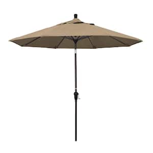 9 ft. Bronze Aluminum Pole Market Aluminum Ribs Auto Tilt Crank Lift Patio Umbrella in Heather Beige Sunbrella