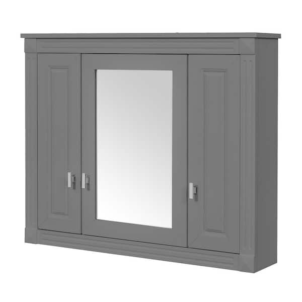 Modern 35 in. W x 28.74 in. H Rectangular Gray Surface Mount Storage Medicine Cabinet with Mirror, Adjustable Shelves