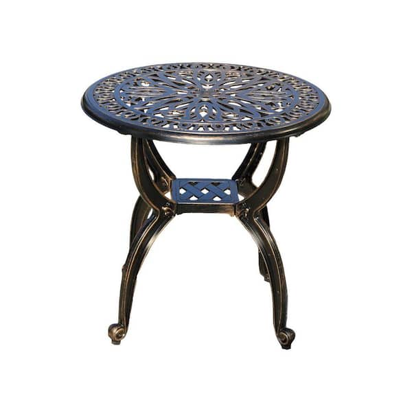 18. 5round-Bronzed Cast Aluminum Side Table Patio Side Table Coffee Table Porch Table Weather Resistant