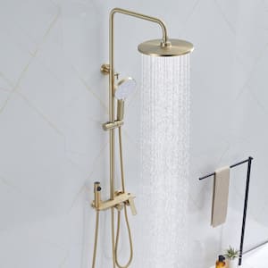 4-Spray Multi-Function Wall Bar Shower Kit with Tub Faucet and Spray Gun in Brushed Gold
