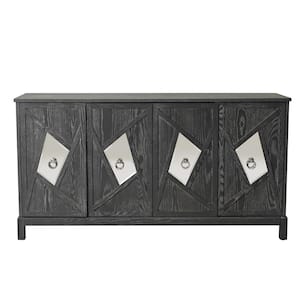 59.84 in. W x 15.75 in. D x 31.89 in. H Gray Linen Cabinet Storage Cabinet with 4 Mirrored Decorative Doors
