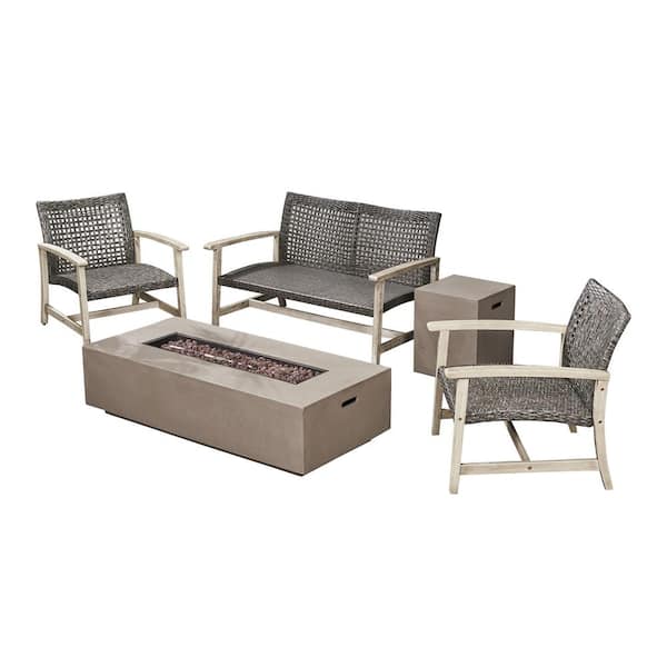 Augusta Light Grey 5-Piece Wood Patio Fire Pit Seating Set