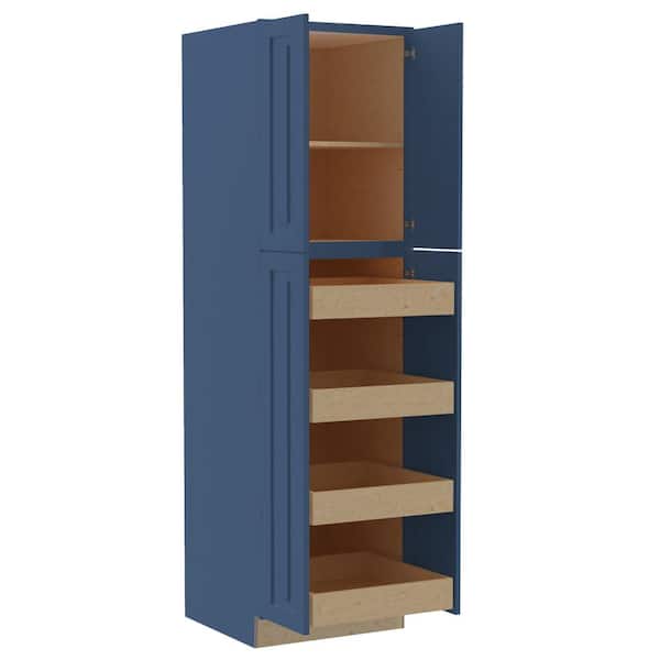 Home Decorators Collection Grayson 24 in. W x 24 in. D x 84 in. H Assembled Plywood Pantry Kitchen Cabinet in Mythic Blue with 4ROT Soft Close