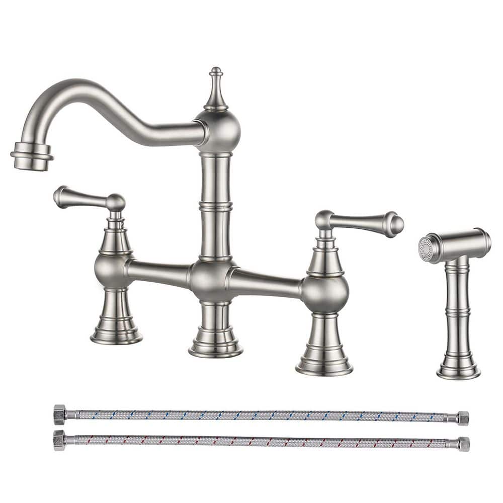 Vintage Double Handle Bridge Kitchen Faucet with Side Sprayer in Brushed Nickel price history on PriceWatchPro