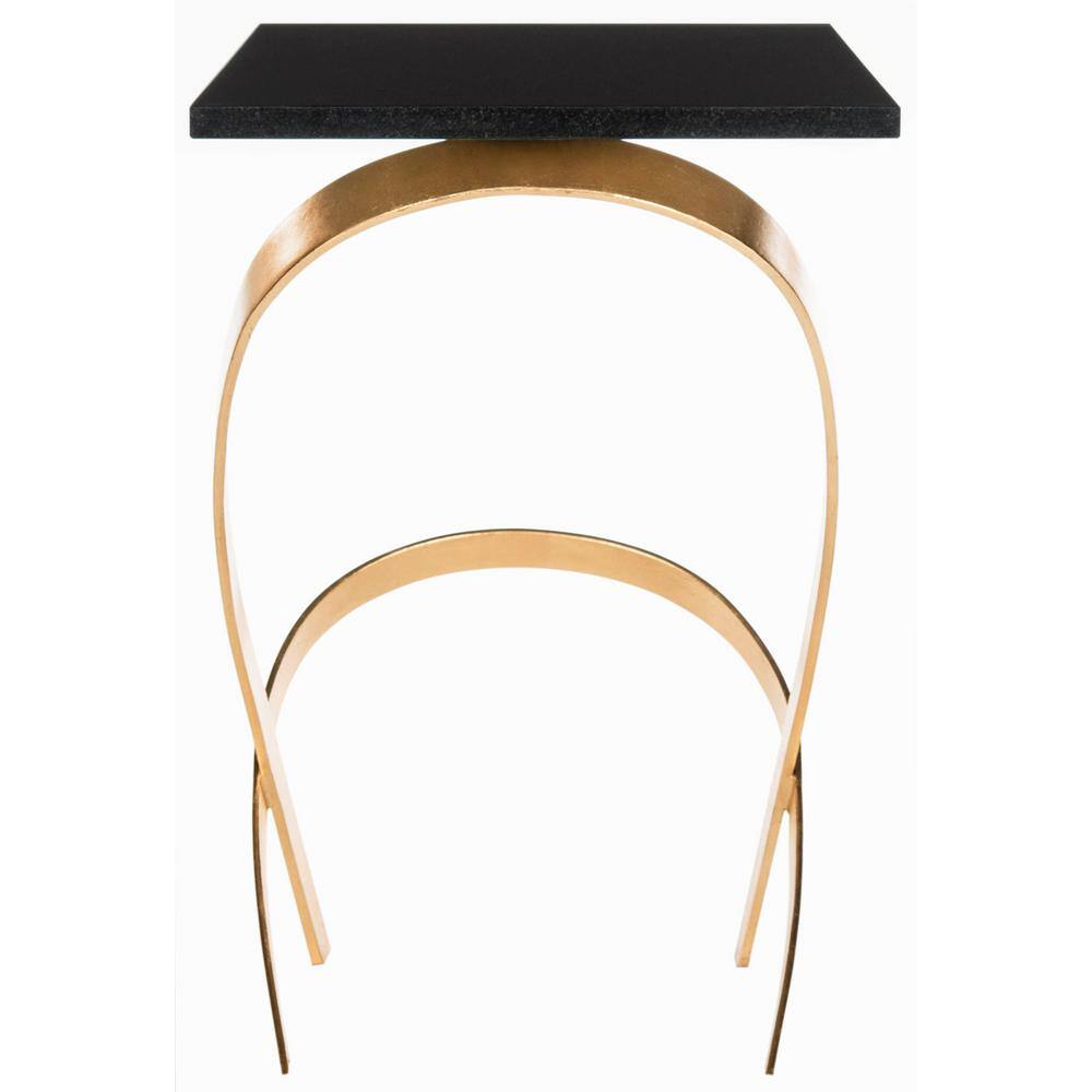 Transitional Black & Gold Leaf Glass Top Rectangular Side Table