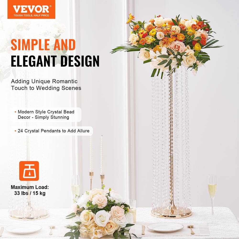 Luxurious French Gold Crystal Wedding Flower Stand Set
