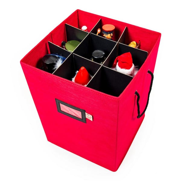 16 in. Red Canvas Collectible Nutcracker Storage Box (Holds 9 Figurines)