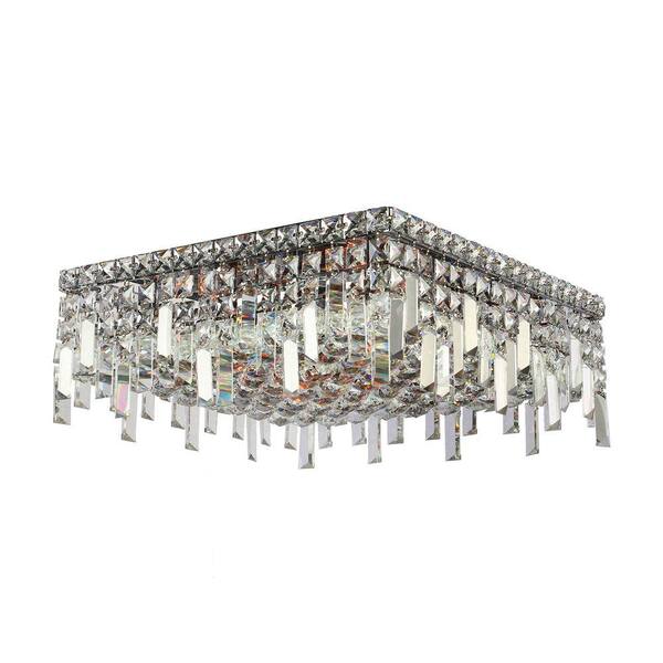 Worldwide Lighting Cascade Collection 6-Light Chrome and Crystal Flush Mount