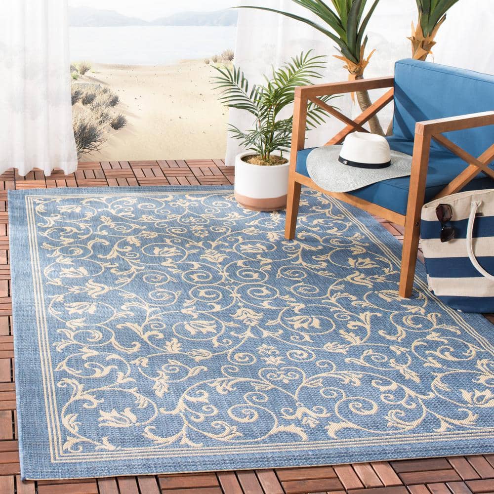 Sisal Weave Blue/Natural Synthetic Indoor/Outdoor Area Rug 9' x 12'