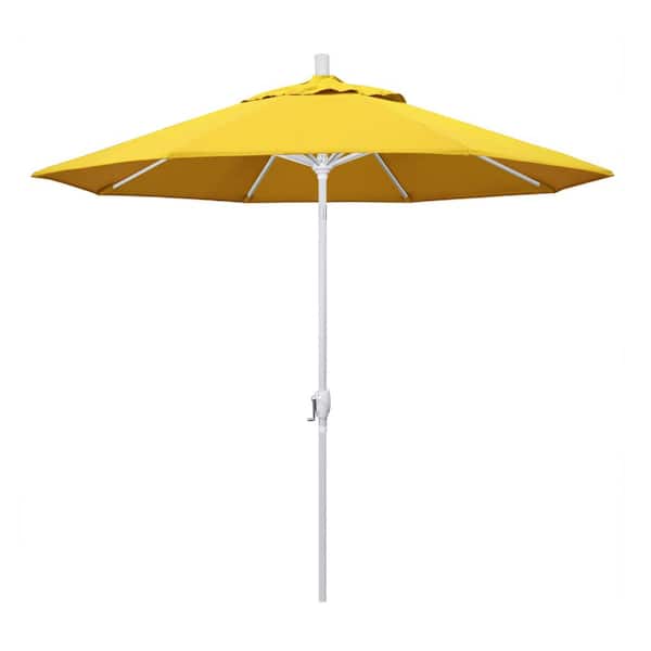 California Umbrella 9 ft. Aluminum Market Push Tilt - M White Patio Umbrella in Lemon Olefin