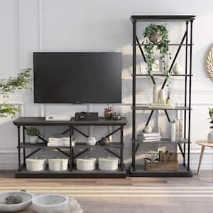2-Piece Blue River 84 in. H x 92 in. W Gray MDF 9-Shelf Accent Bookcase with Console