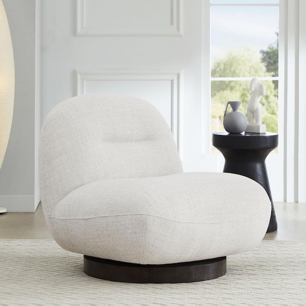 Spruce & Spring Lucas 32.75 in. W Ivory Fabric Swivel Side Chair with Solid Wood Frame for Living or Bedroom