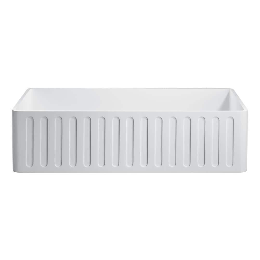 White Stone Farmhouse Apron Front Single Bowl Kitchen Sink