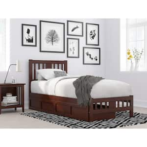 Tahoe Walnut Twin Extra Long Solid Wood Storage Platform Bed with Footboard and 2 Drawers