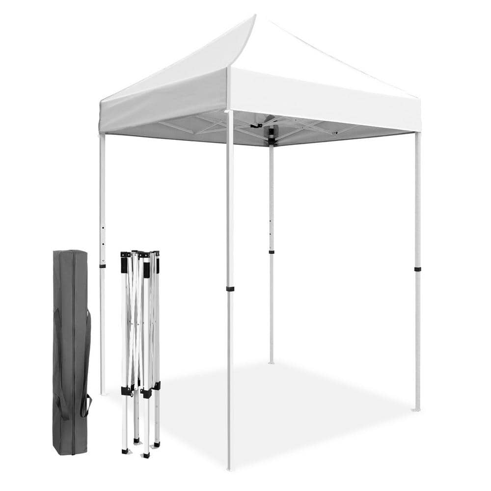 White 5x5 Steel Pop-Up Canopy with Adjustable Height