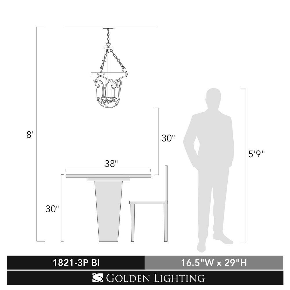 Madera Rustic Black Iron and Wood 3-Light Pendant
