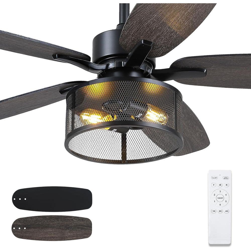 56 in. Indoor/Outdoor Farmhouse Industrial Caged Black Ceiling Fan with Light and Remote price history on PriceWatchPro