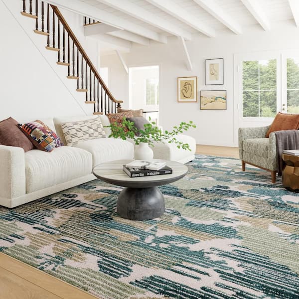 Ladycross Machine Washable Green 8 ft. x 10 ft. Indoor Area Rug