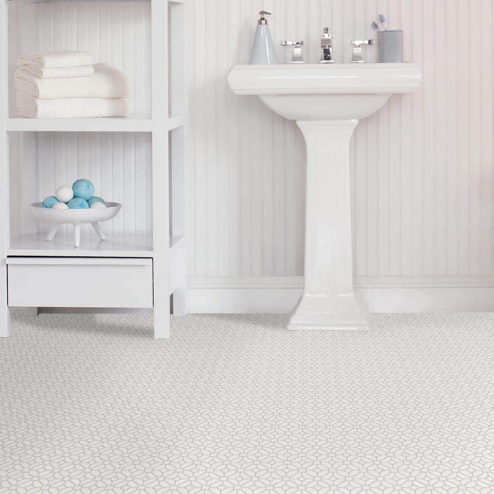Lattice White and Gray 12'' x 12'' Peel and Stick Vinyl Floor Tiles