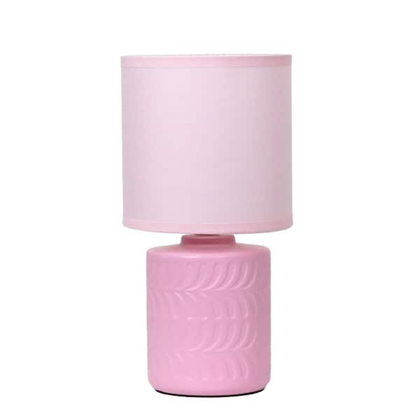 10 Floral Ceramic Table Lamp, Pink Base with Drum Shade for Bedroom or Entryway