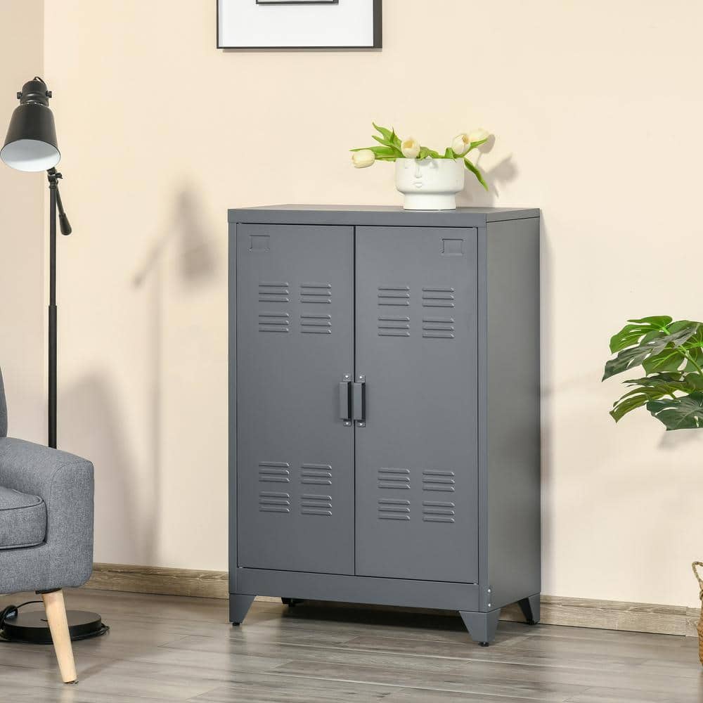 Industrial Grey Steel Office Storage Cabinet with Adjustable Shelving
