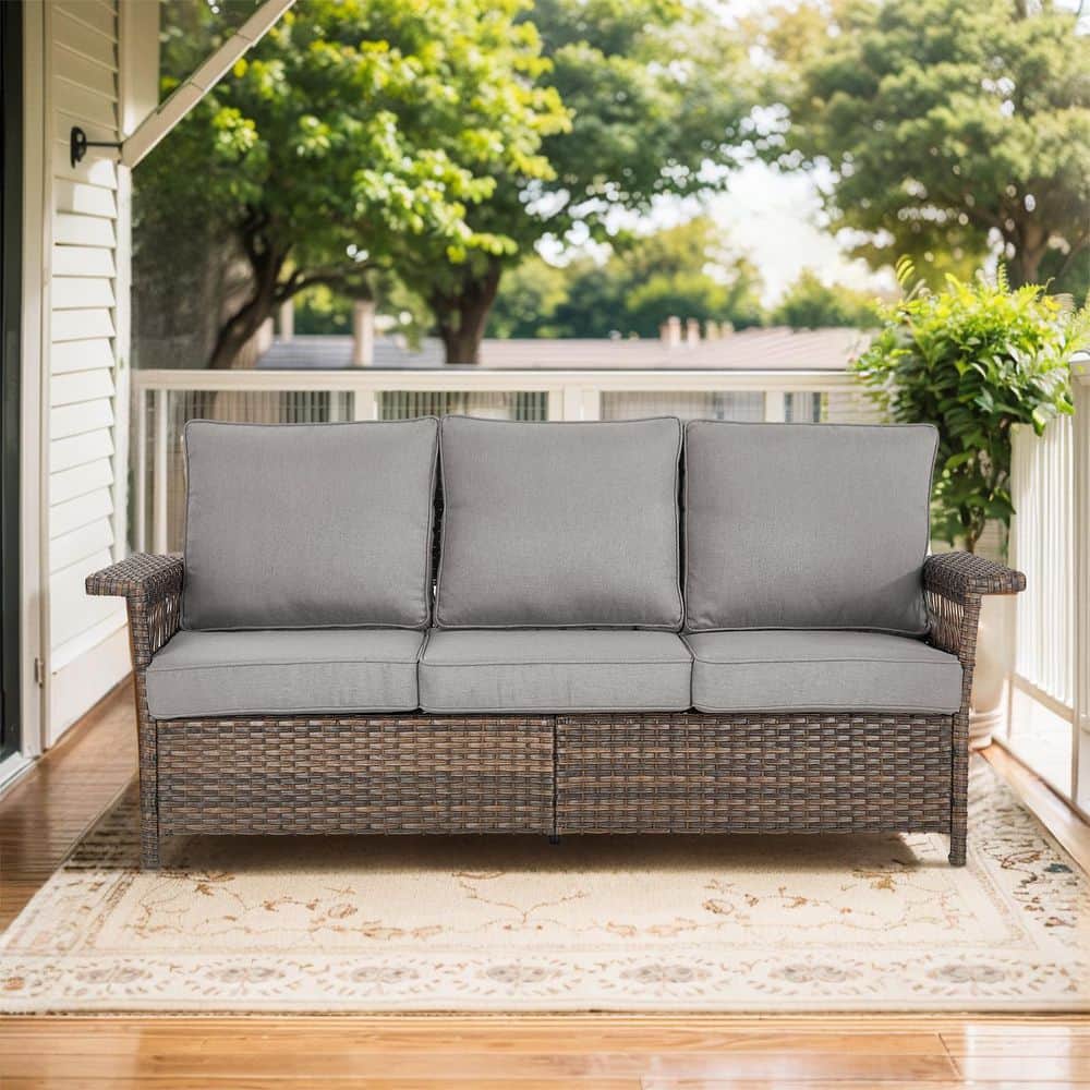 SeagullWing 3-Seat Brown PE Wicker Outdoor Couch with Olefin Gray Cushions and Wide Armrest price history on PriceWatchPro