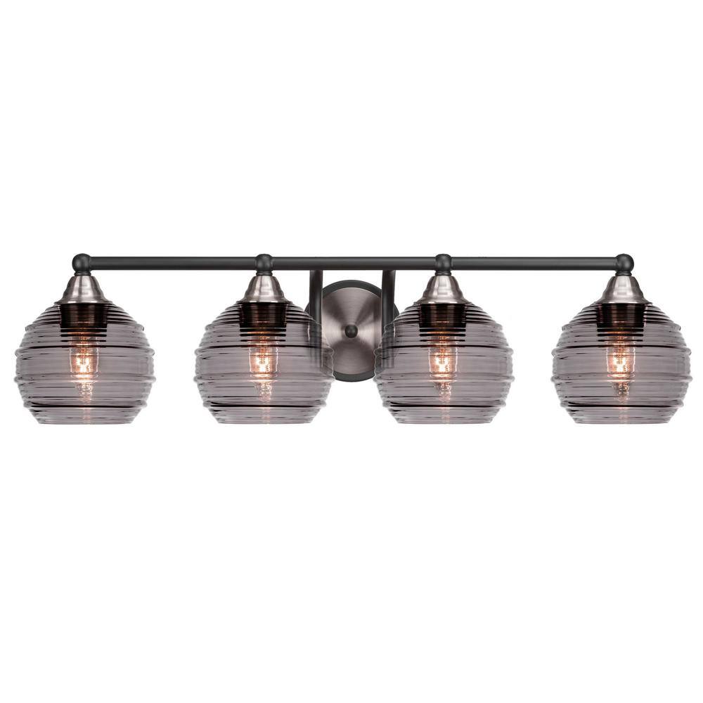 Madison 8 in. 4Light Bath Bar, Matte Black and Brushed Nickel, Smoke Ribbed Glass Vanity Light