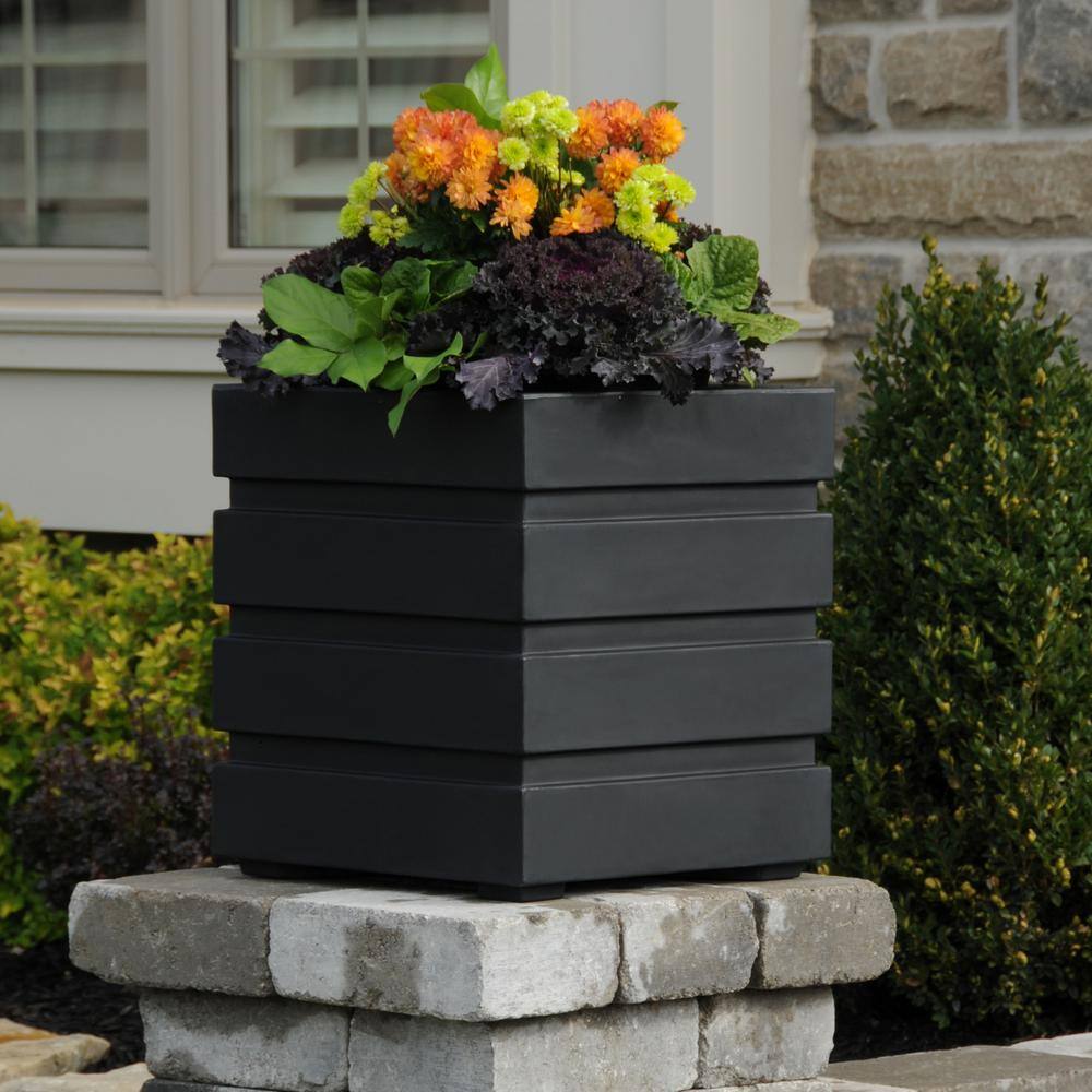 Freeport Modern Black Double-Wall Outdoor Planter, 18x18